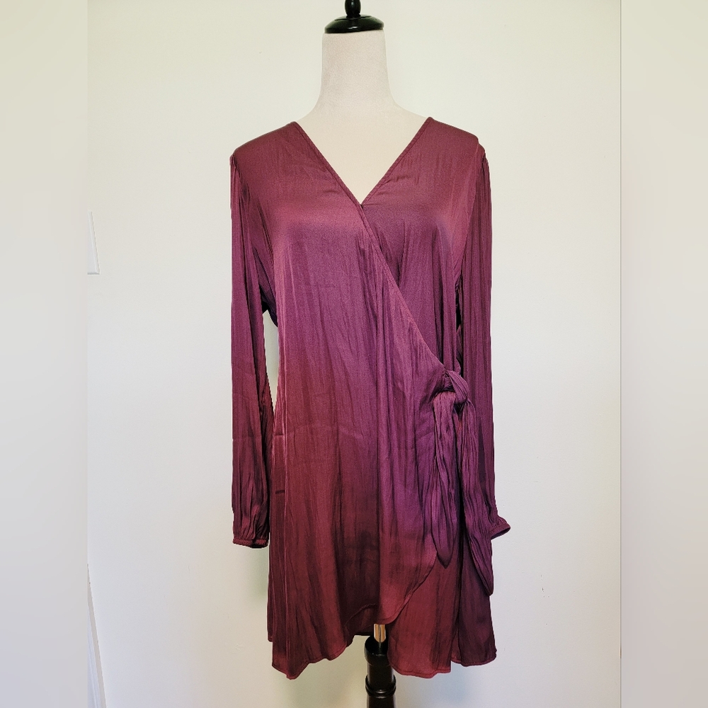 Socialite Satin Burgundy Wrap Mini Dress